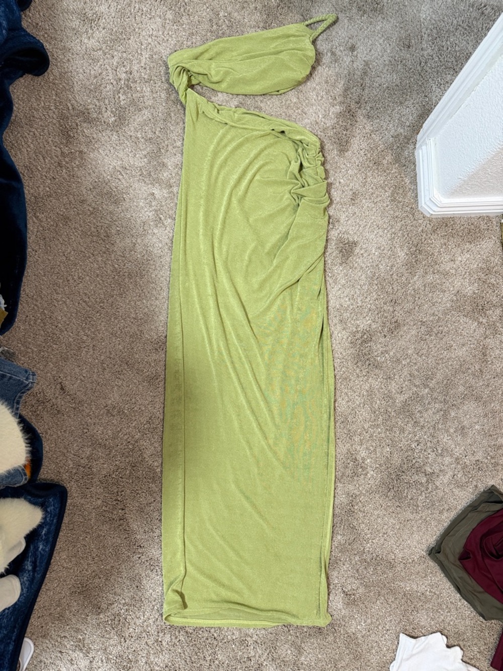 Oh Polly Lime Green One-Shoulder Maxi Dress